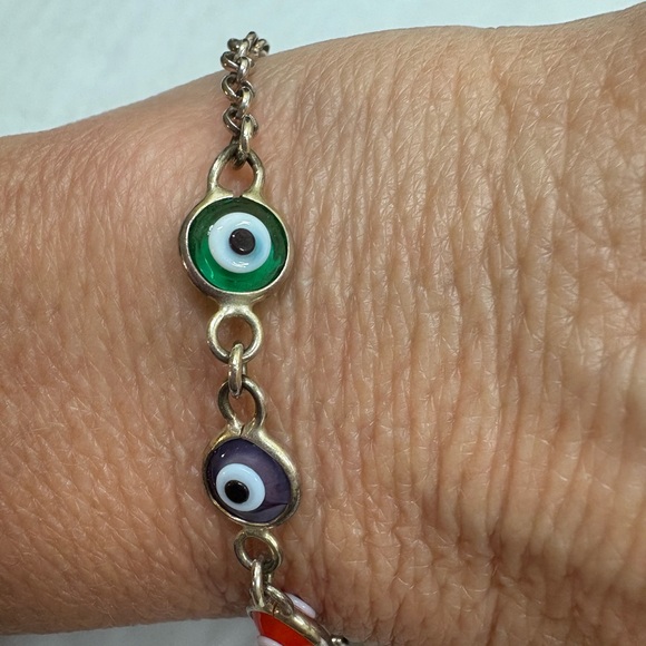 Sterling Silver Evil Eye Glass Bead Chain Bracelet 7.25” - Picture 2 of 9